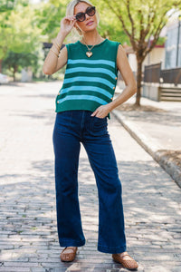 Smiling Inside Emerald Green Striped Sweater