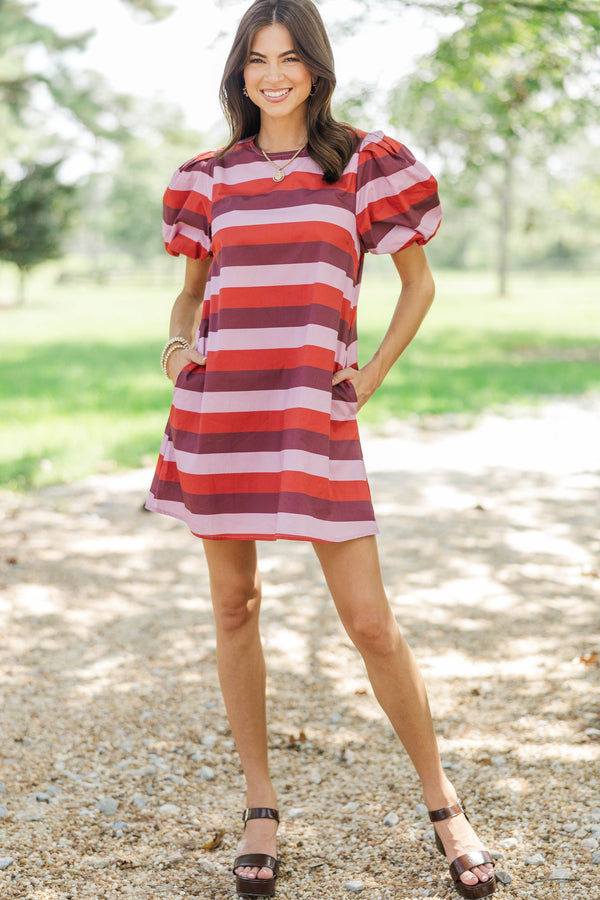 Favorite Feeling Burgundy Striped Dress
