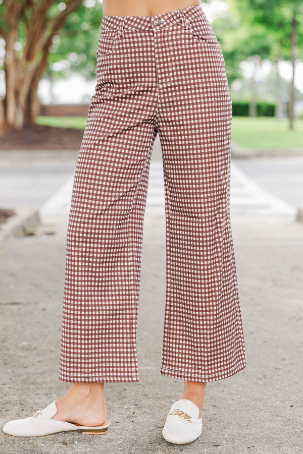 So Much Yes Brown Gingham Wide Leg Pants