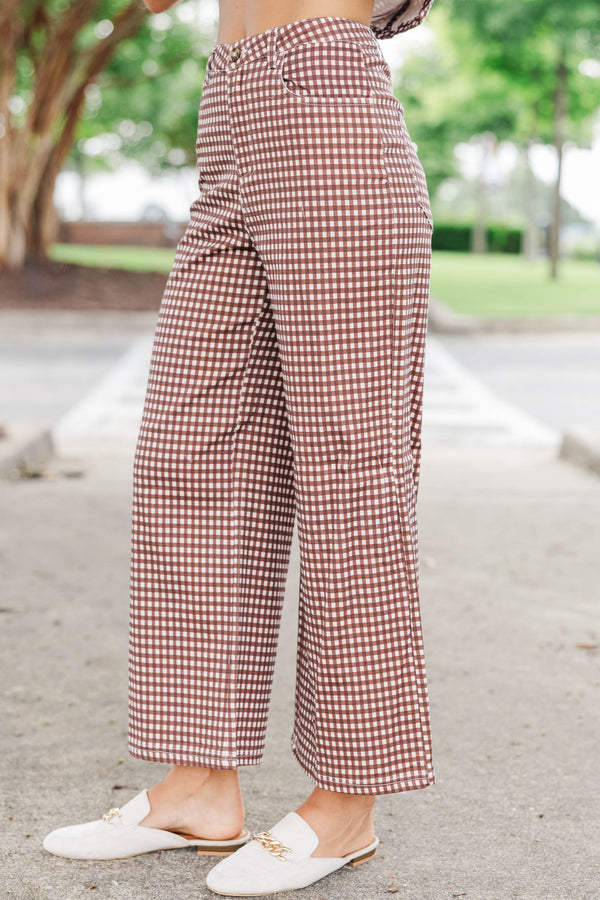 So Much Yes Brown Gingham Wide Leg Pants