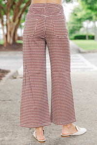 So Much Yes Brown Gingham Wide Leg Pants