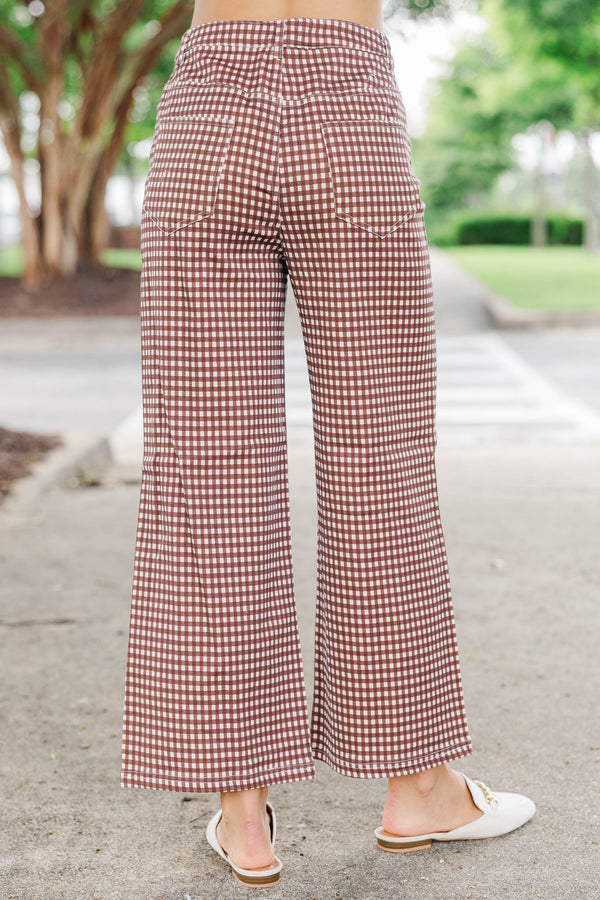 So Much Yes Brown Gingham Wide Leg Pants