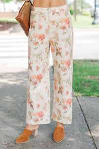 Feeling Good Cream Floral Wide Leg Jeans