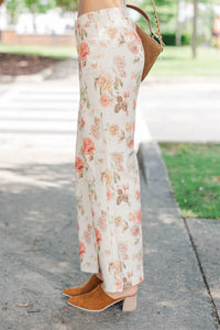 Feeling Good Cream Floral Wide Leg Jeans