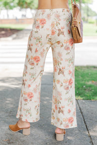 Feeling Good Cream Floral Wide Leg Jeans