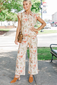 Feeling Good Cream Floral Wide Leg Jeans