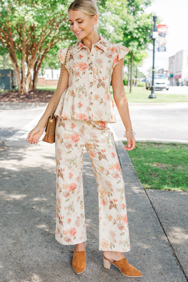 Looking Good Cream Floral Blouse