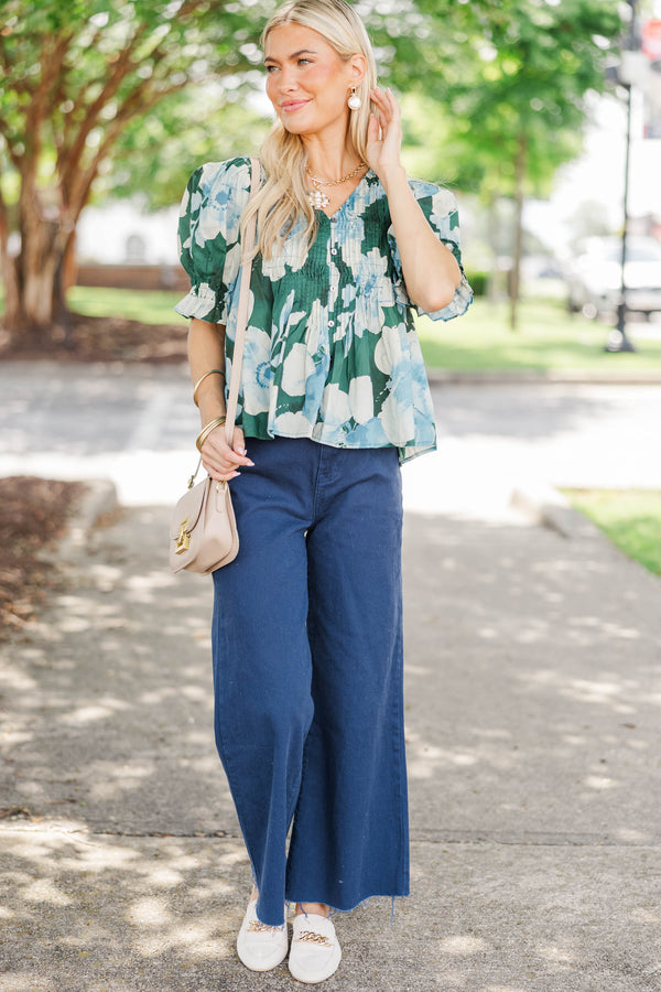 Life's Too Short Green Floral Blouse