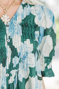 Life's Too Short Green Floral Blouse