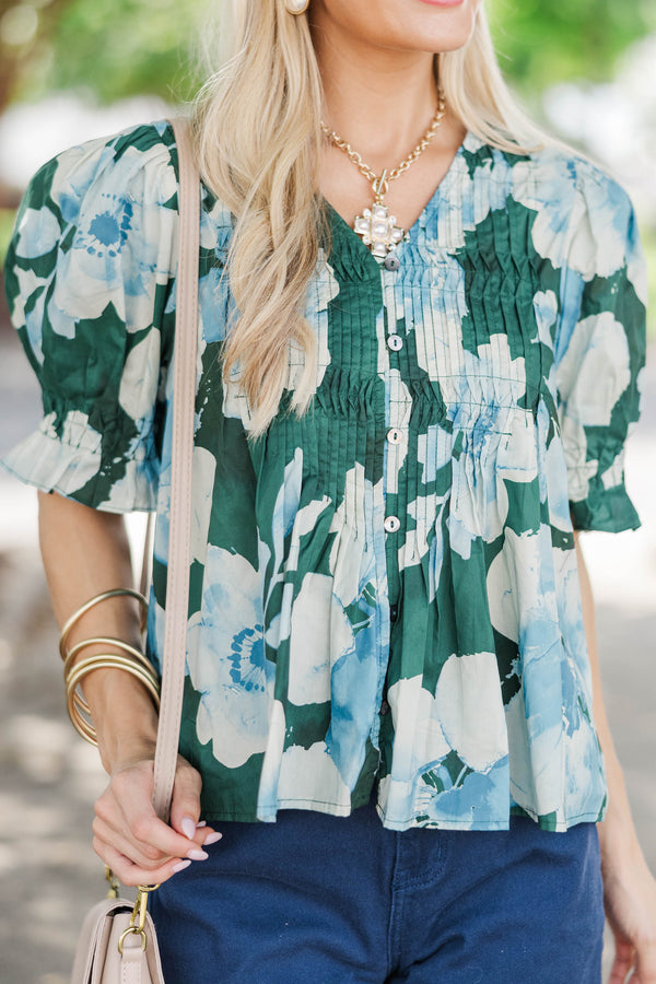 Life's Too Short Green Floral Blouse