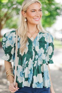 Life's Too Short Green Floral Blouse