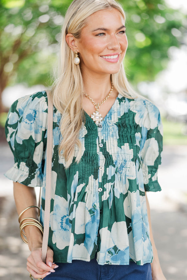 Life's Too Short Green Floral Blouse
