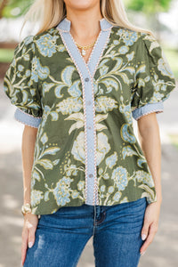 Early Autumn Olive Floral Blouse