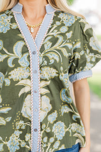 Early Autumn Olive Floral Blouse