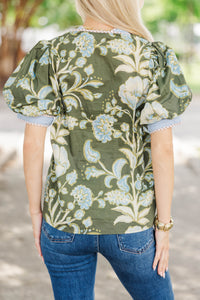 Early Autumn Olive Floral Blouse