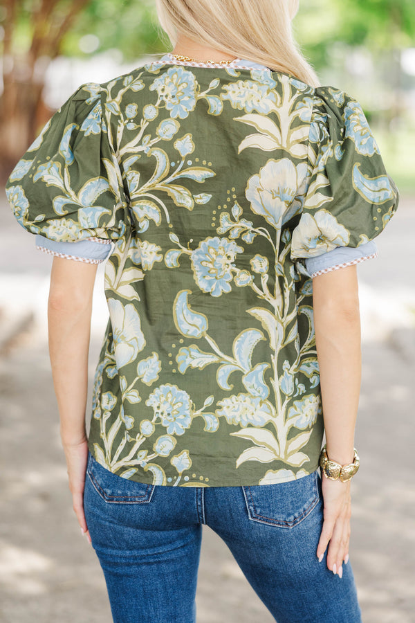 Early Autumn Olive Floral Blouse