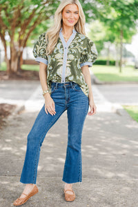 Early Autumn Olive Floral Blouse