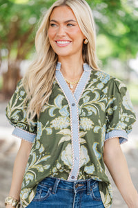 Early Autumn Olive Floral Blouse