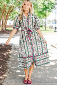 Say Yes Green Disty Floral Midi Dress