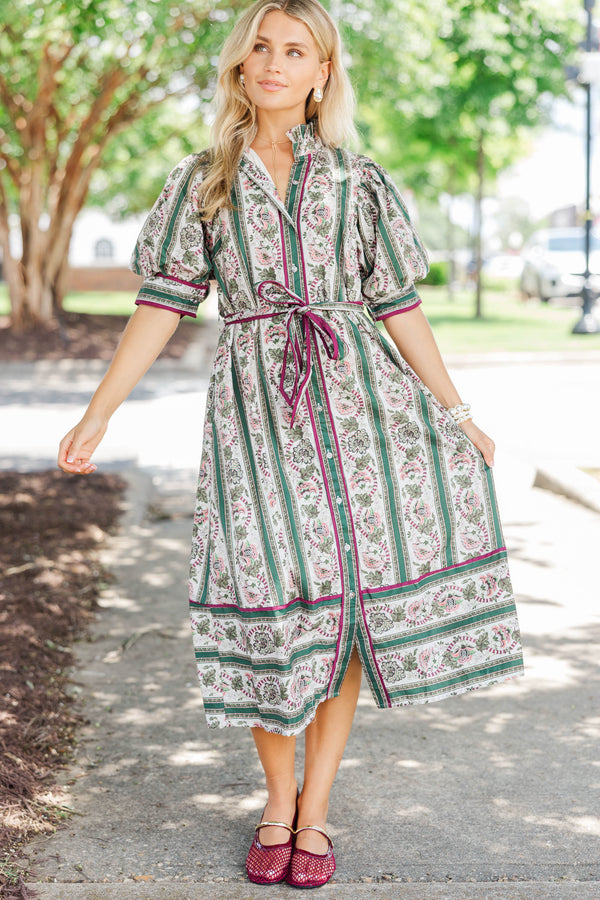 Say Yes Green Disty Floral Midi Dress