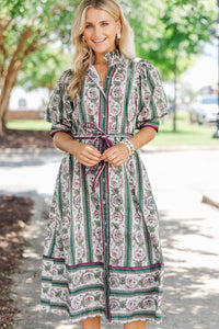 Say Yes Green Disty Floral Midi Dress