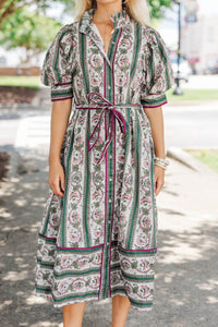 Say Yes Green Disty Floral Midi Dress
