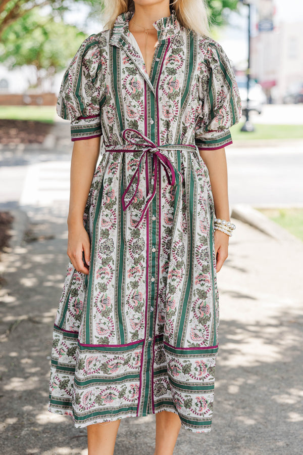 Say Yes Green Disty Floral Midi Dress