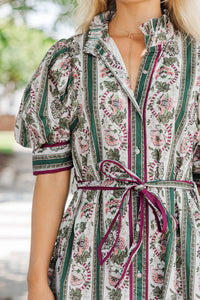 Say Yes Green Disty Floral Midi Dress