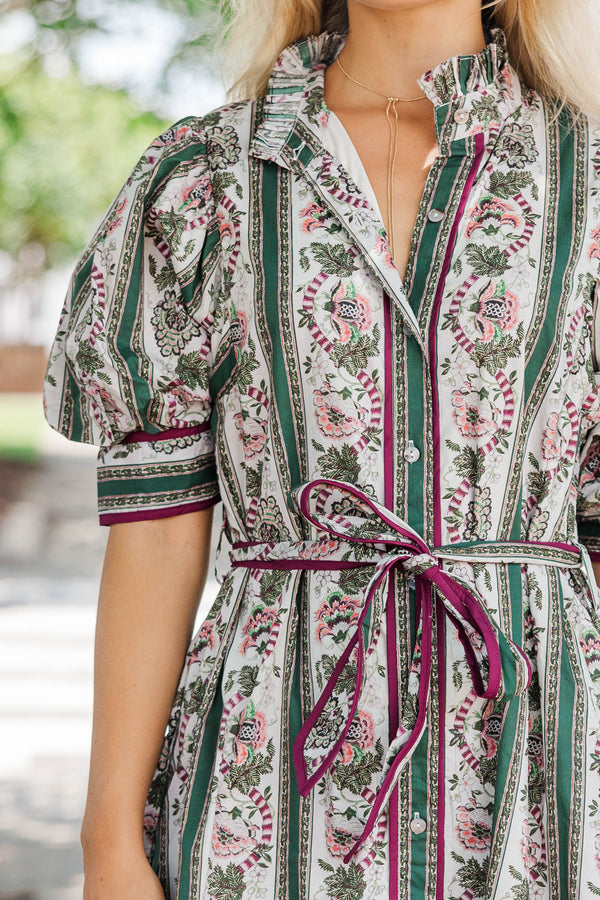 Say Yes Green Disty Floral Midi Dress
