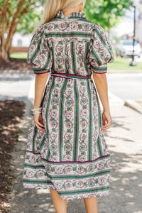 Say Yes Green Disty Floral Midi Dress