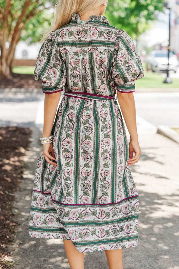Say Yes Green Disty Floral Midi Dress