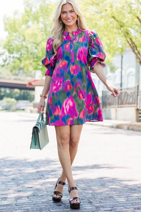 Lovely Impression Magenta Floral Dress
