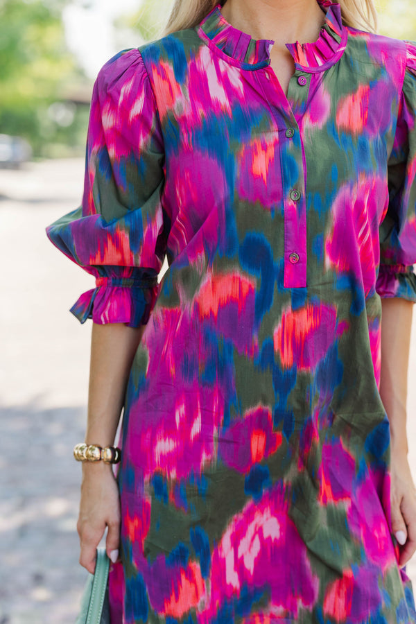 Lovely Impression Magenta Floral Dress