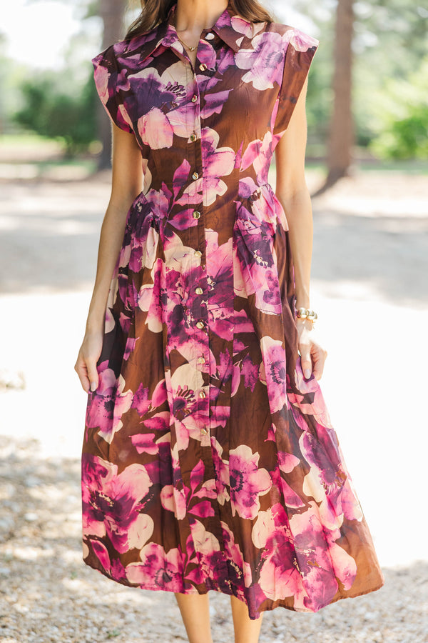 Fall Feeling Brown Floral Dress