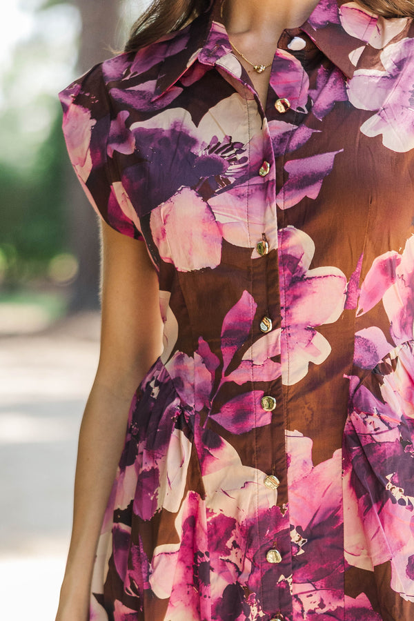 Fall Feeling Brown Floral Dress
