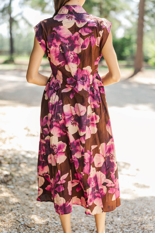 Fall Feeling Brown Floral Dress