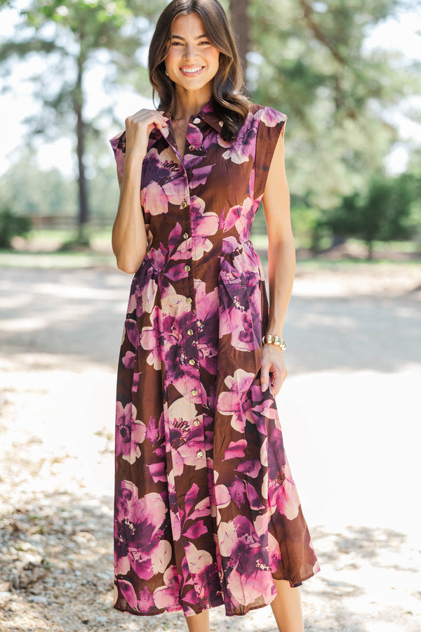 Fall Feeling Brown Floral Dress