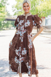 Moment To Remember Brown Floral Midi Dress