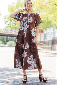 Moment To Remember Brown Floral Midi Dress