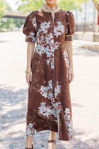 Moment To Remember Brown Floral Midi Dress