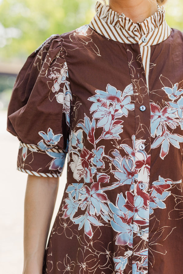 Moment To Remember Brown Floral Midi Dress