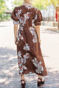 Moment To Remember Brown Floral Midi Dress
