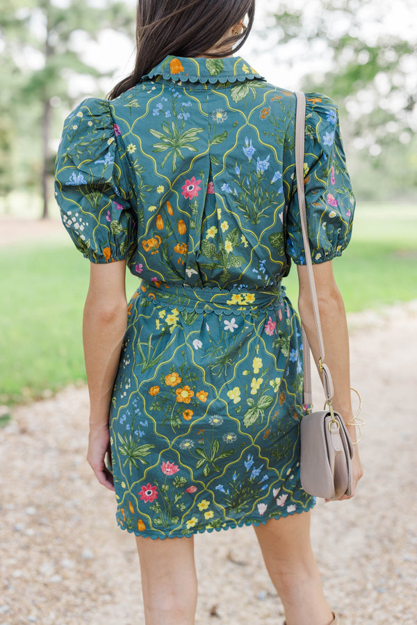 Ready Or Not Teal Floral Dress