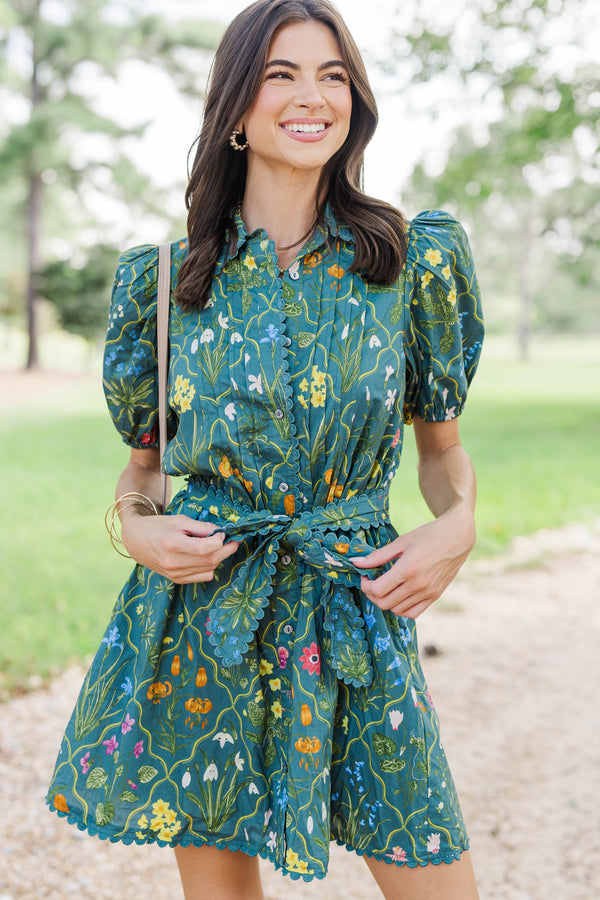 Ready Or Not Teal Floral Dress