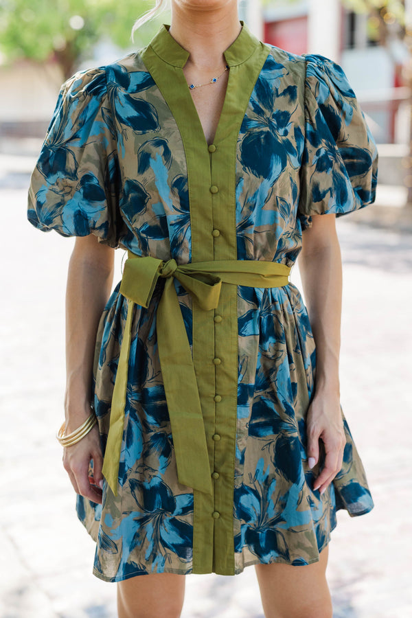 Stolen Glances Olive Floral Dress