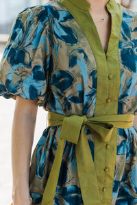 Stolen Glances Olive Floral Dress