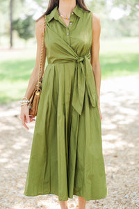 Change Of Plans Olive Green Midi Dress
