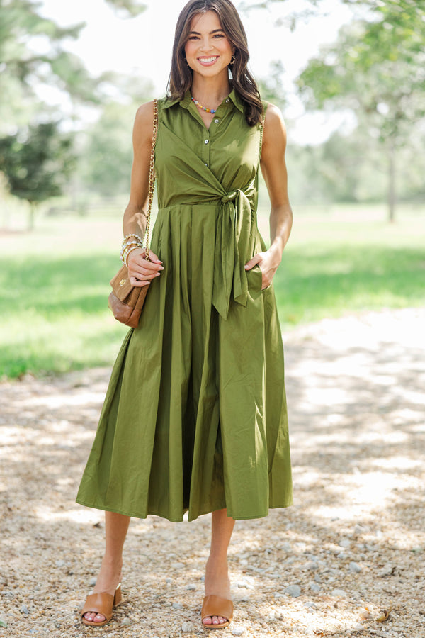 Change Of Plans Olive Green Midi Dress
