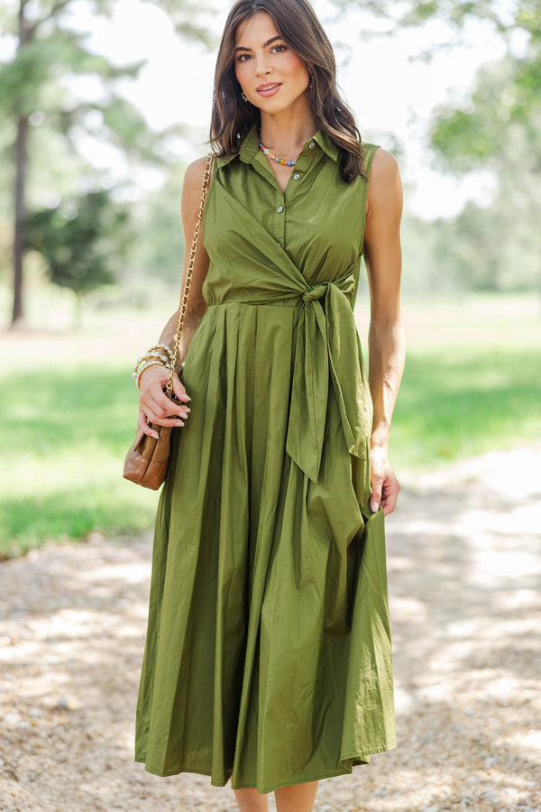 Change Of Plans Olive Green Midi Dress