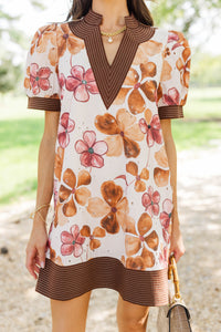 Fall For It Brown Floral Dress
